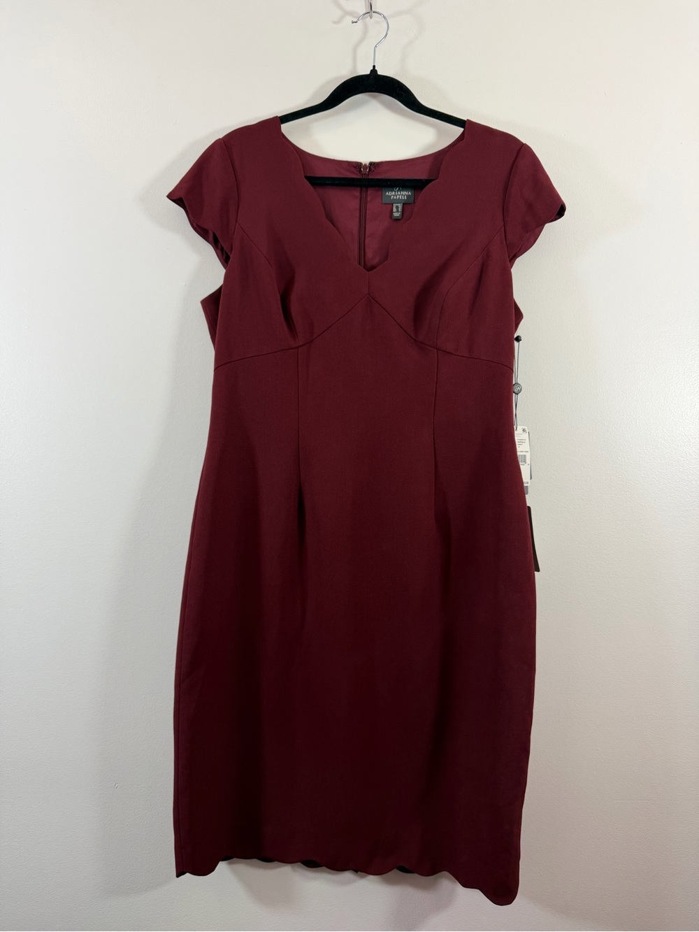 Adrianna Papell Scalloped Sheath Dress Marsala Burgundy 12 NWT